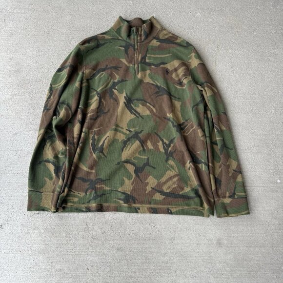 Polo Ralph Lauren Camo Quarter Zip Pullover Men’s L Estate Rib Knit Sweater - Picture 1 of 6